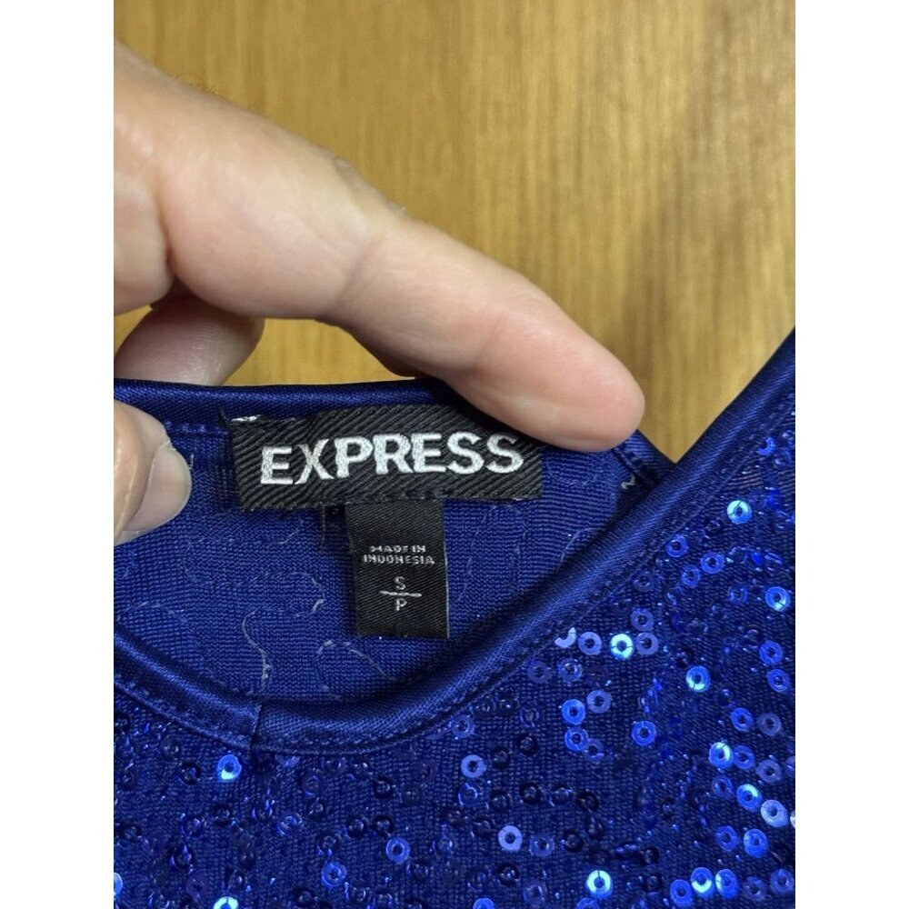 EXPRESS Sequin Shimmering Tank Top SMALL Blue Preppy Party Feminine Y2k Concert - Picture 3 of 8